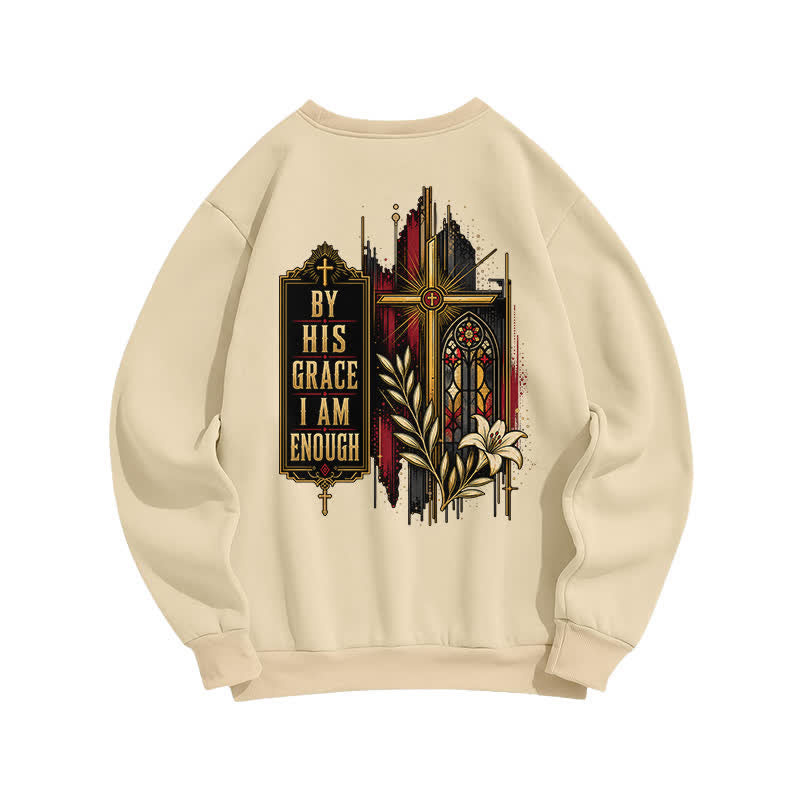 Christianartworkshop By His Grace Stained Glass Cross Black Crewneck Sweatshirt - image 16