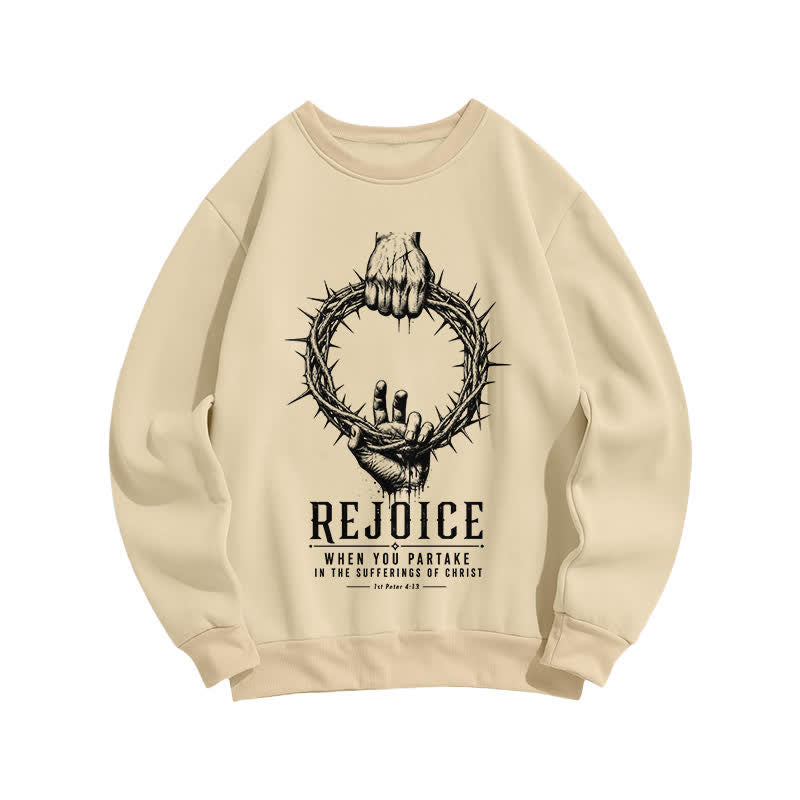 Christianartworkshop Rejoice Crown Of Thorns Scripture Graphic Crewneck Sweatshirt - Beige - 2XL - image 3