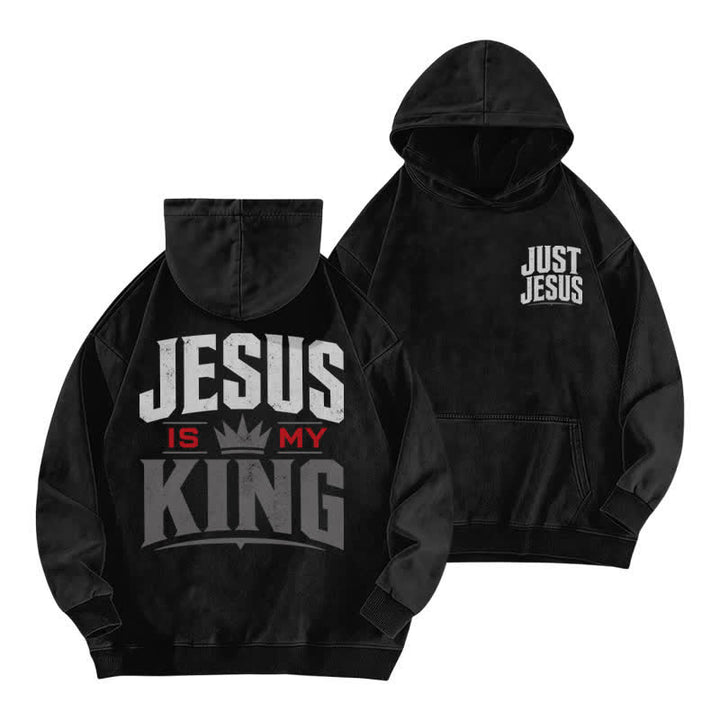 Christianartworkshop Just Jesus Jesus Is My King Washed Hoodie - Black - 5XL - image 12