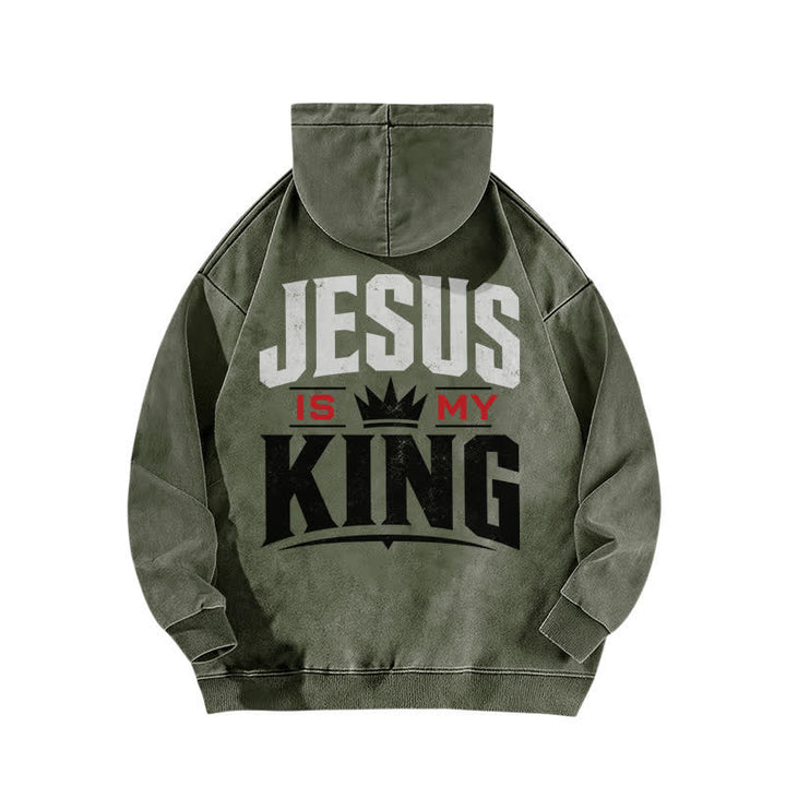 Christianartworkshop Just Jesus Jesus Is My King Washed Hoodie - image 7