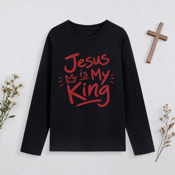 Christianartworkshop Jesus Is My King Crown Graphic Long Sleeve T Shirt - Black - 4XL - image 1