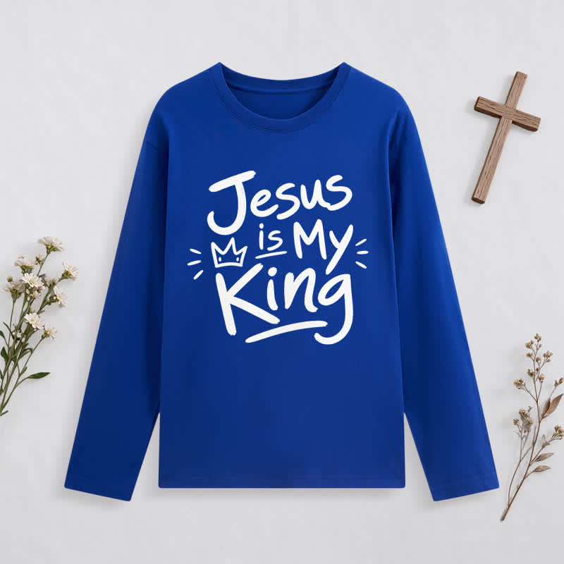Christianartworkshop Jesus Is My King Crown Graphic Long Sleeve T Shirt - Dark Blue - 4XL - image 4