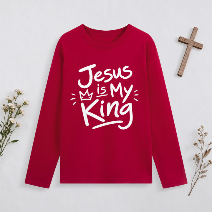 Christianartworkshop Jesus Is My King Crown Graphic Long Sleeve T Shirt - Red - 4XL - image 6