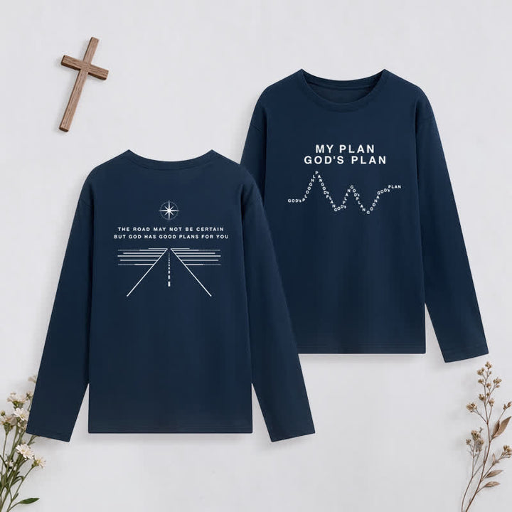 Christianartworkshop My Plan God's Plan Black Graphic Long-Sleeve T-Shirt - Navy Blue - 4XL - image 9