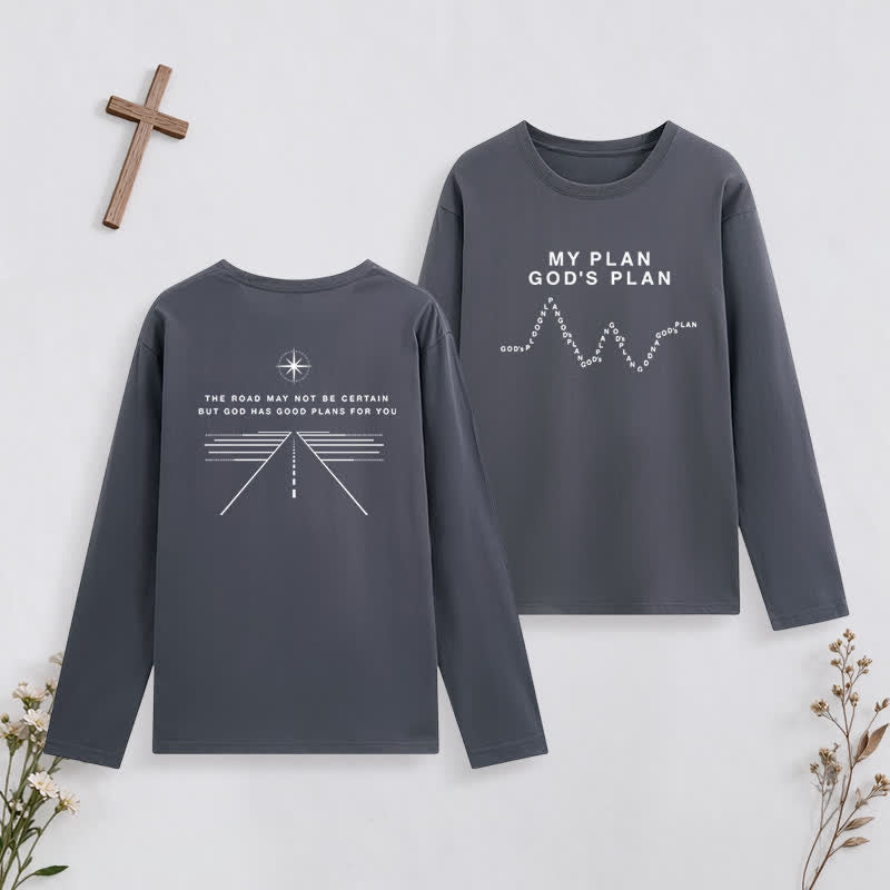 Christianartworkshop My Plan God's Plan Black Graphic Long-Sleeve T-Shirt - Grey - 4XL - image 24
