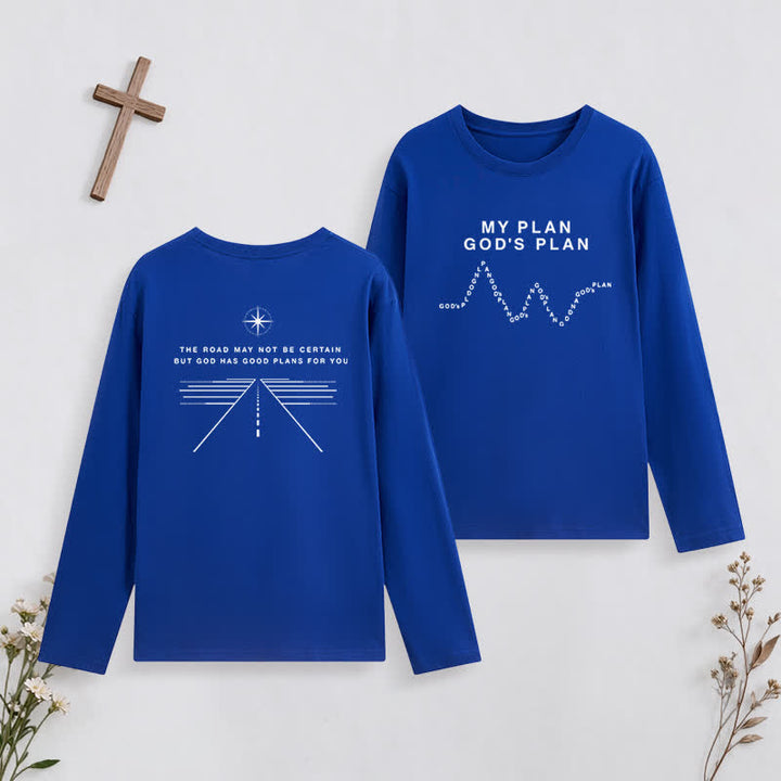 Christianartworkshop My Plan God's Plan Black Graphic Long-Sleeve T-Shirt - Dark Blue - 4XL - image 30