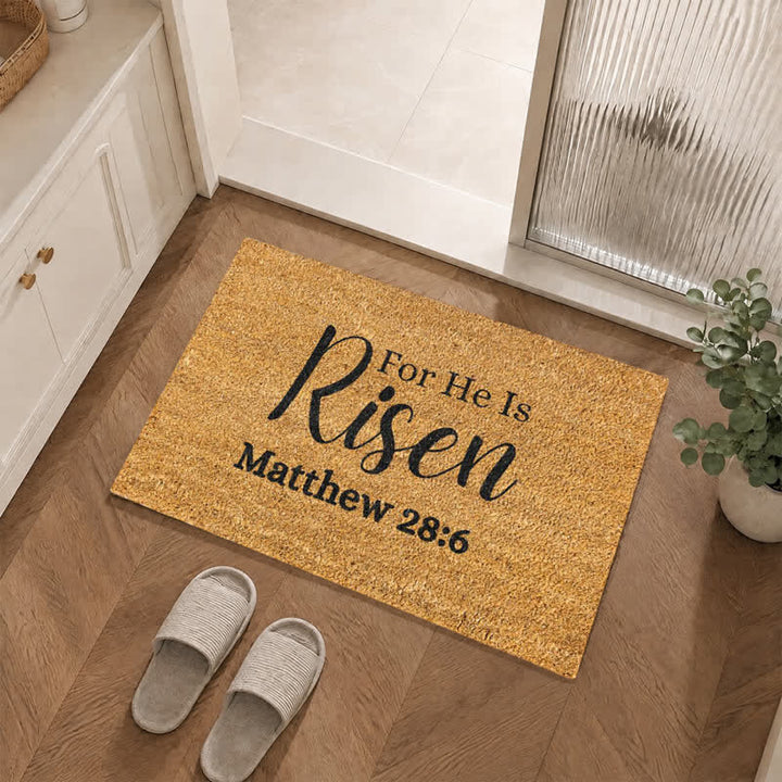 Christianartworkshop For He Is Risen Printed Coir Doormat: Token of Timeless Resurrection Promise - image 0