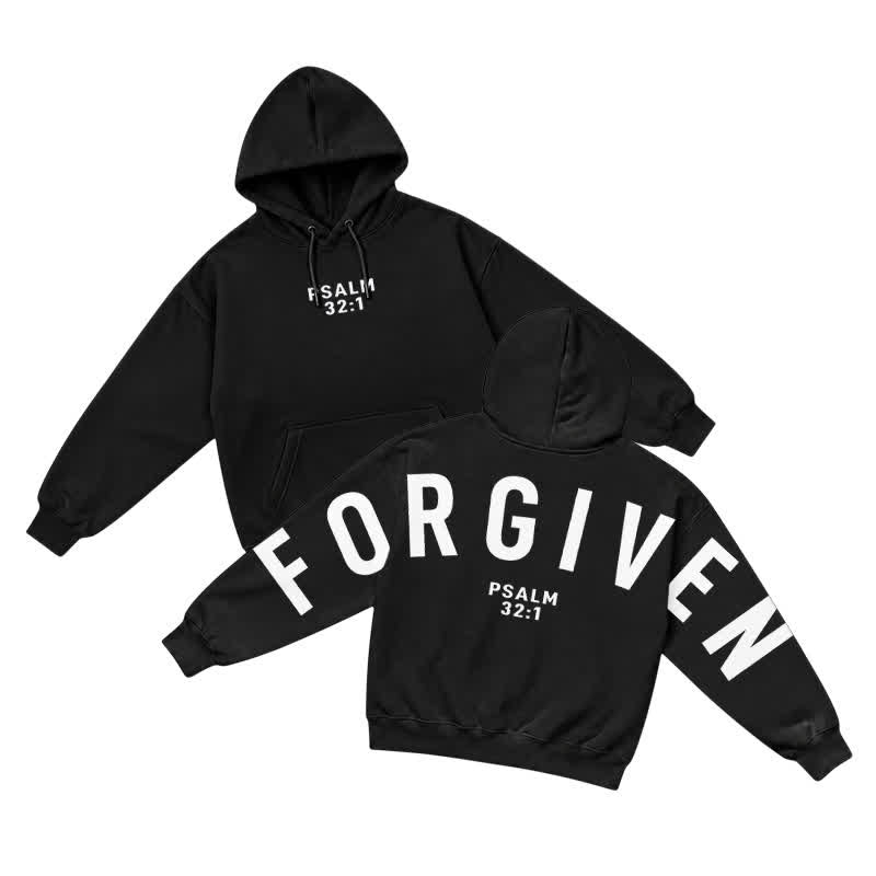 Christianartworkshop Split Sleeve Forgiven Psalm 32:1 Scripture Statement French Terry Hoodie - Black - 5XL - image 7