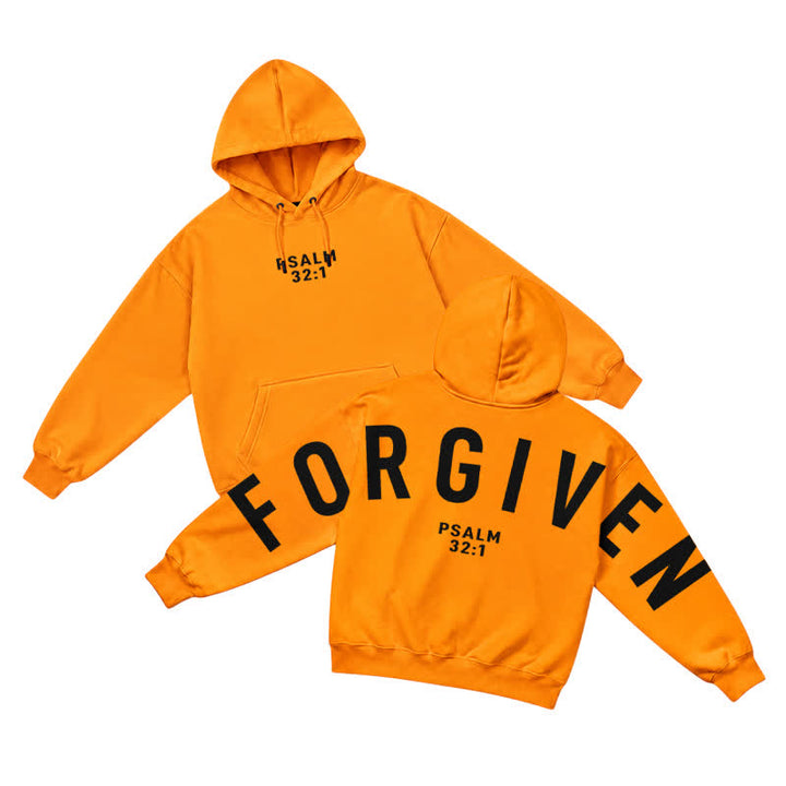 Christianartworkshop Split Sleeve Forgiven Psalm 32:1 Scripture Statement French Terry Hoodie - Orange - 5XL - image 25