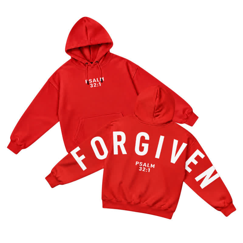 Christianartworkshop Split Sleeve Forgiven Psalm 32:1 Scripture Statement French Terry Hoodie - Red - 5XL - image 34