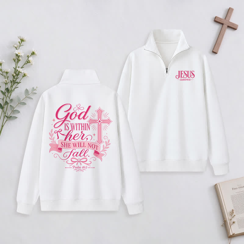 Christianartworkshop Jesus Saves White Stand Collar Half-Zip Pullover - White - 3XL - image 0