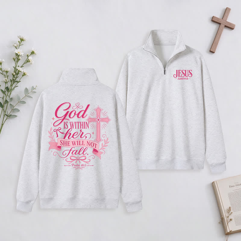 Christianartworkshop Jesus Saves White Stand Collar Half-Zip Pullover - Light Grey - 3XL - image 20