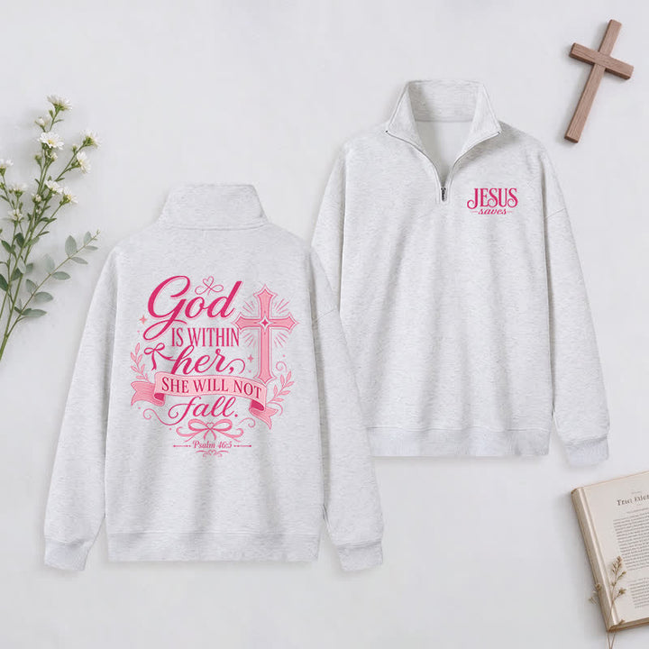 Christianartworkshop Jesus Saves White Stand Collar Half-Zip Pullover - Light Grey - 3XL - image 20
