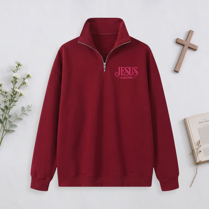 Christianartworkshop Jesus Saves White Stand Collar Half-Zip Pullover - image 6
