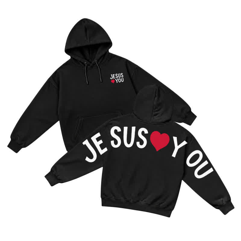 Christianartworkshop Jesus Loves You Streetwear French Terry Hoodie - Black - 5XL - image 0