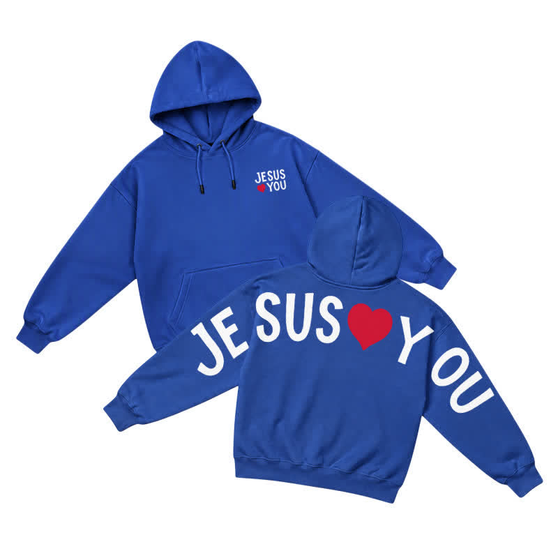 Christianartworkshop Jesus Loves You Streetwear French Terry Hoodie - Royal Blue - 5XL - image 10