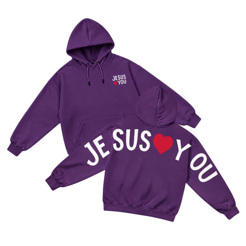 Christianartworkshop Jesus Loves You Streetwear French Terry Hoodie - Purple - 5XL - image 22
