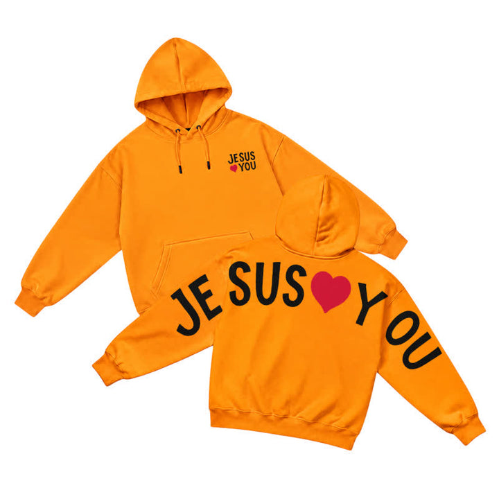 Christianartworkshop Jesus Loves You Streetwear French Terry Hoodie - Orange - 5XL - image 34