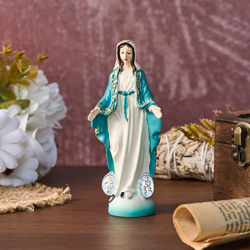 Christianartworkshop Miraculous Medal Our Lady Resin Figurine: Emblem of Gentle Heavenly Blessings - Blue - image 4