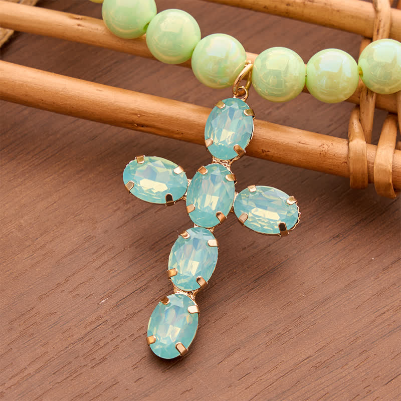 Christianartworkshop Rounded Plastic Bead Jeweled Cross Necklace: Marker for Quiet Meditation - image 23