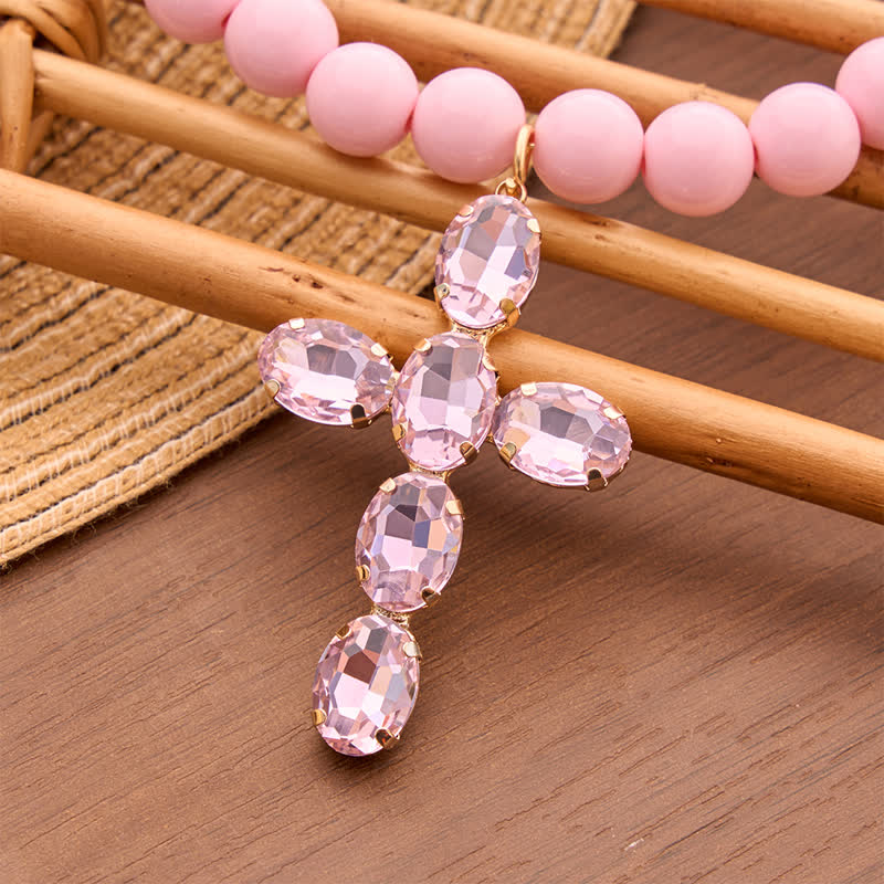 Christianartworkshop Rounded Plastic Bead Jeweled Cross Necklace: Marker for Quiet Meditation - image 17
