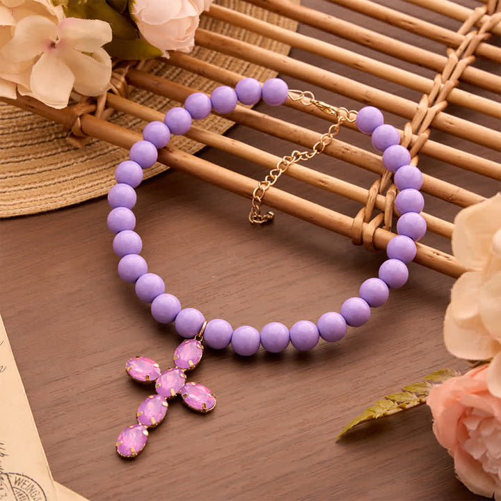 Christianartworkshop Rounded Plastic Bead Jeweled Cross Necklace: Marker for Quiet Meditation - image 19