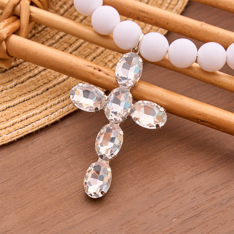 Christianartworkshop Rounded Plastic Bead Jeweled Cross Necklace: Marker for Quiet Meditation - image 14