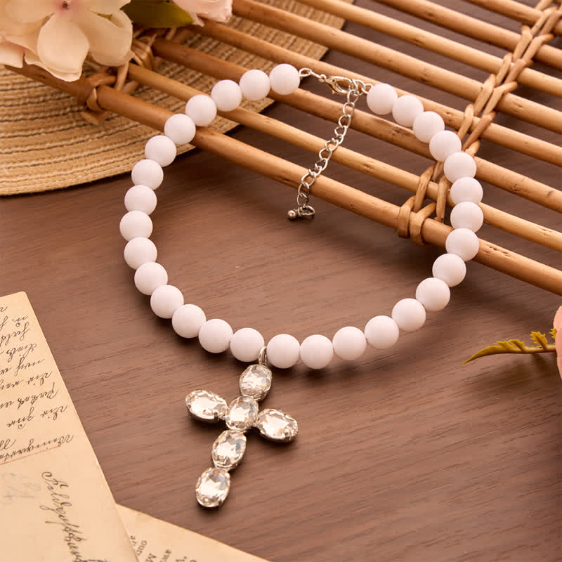 Christianartworkshop Rounded Plastic Bead Jeweled Cross Necklace: Marker for Quiet Meditation - image 13