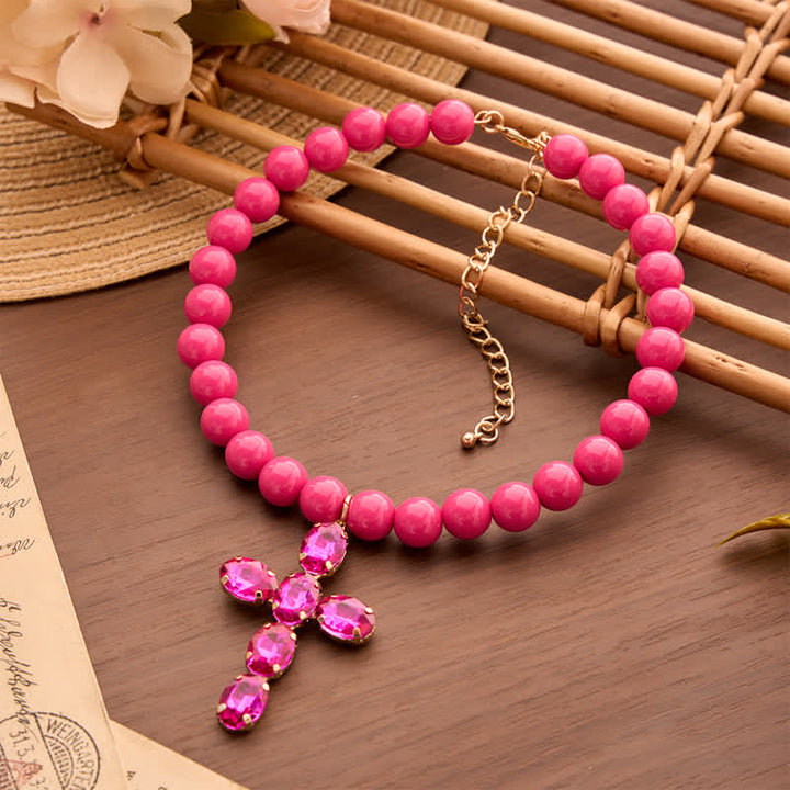 Christianartworkshop Rounded Plastic Bead Jeweled Cross Necklace: Marker for Quiet Meditation - image 5