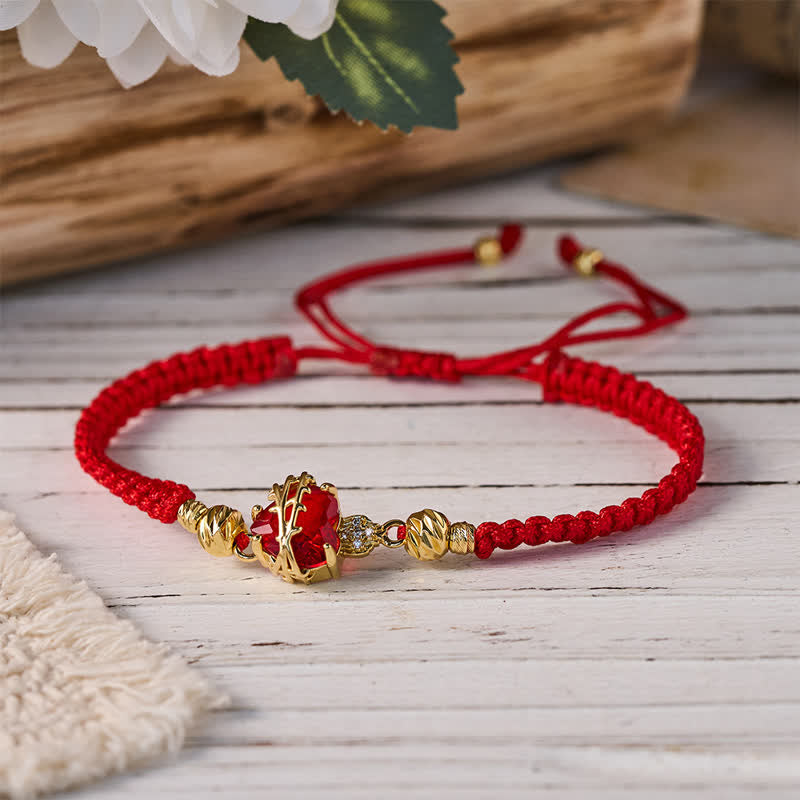 Christianartworkshop Braided Cord Sacred Heart Brass Bracelet: Emblem of Sacred Heavenly Devotion - Red - Sacred Heart H - image 9