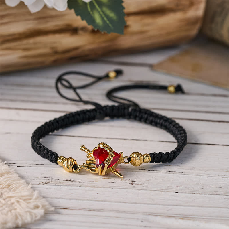 Christianartworkshop Braided Cord Sacred Heart Brass Bracelet: Emblem of Sacred Heavenly Devotion - Black - Sacred Heart F - image 0