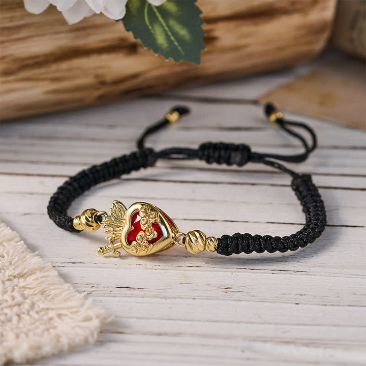 Christianartworkshop Braided Cord Sacred Heart Brass Bracelet: Emblem of Sacred Heavenly Devotion - Black - Sacred Heart G - image 7