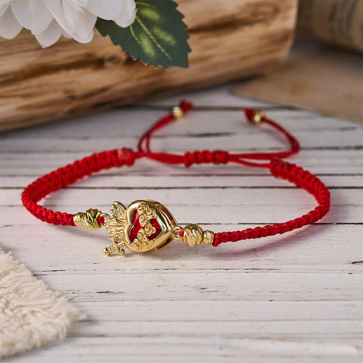 Christianartworkshop Braided Cord Sacred Heart Brass Bracelet: Emblem of Sacred Heavenly Devotion - Red - Sacred Heart L - image 13