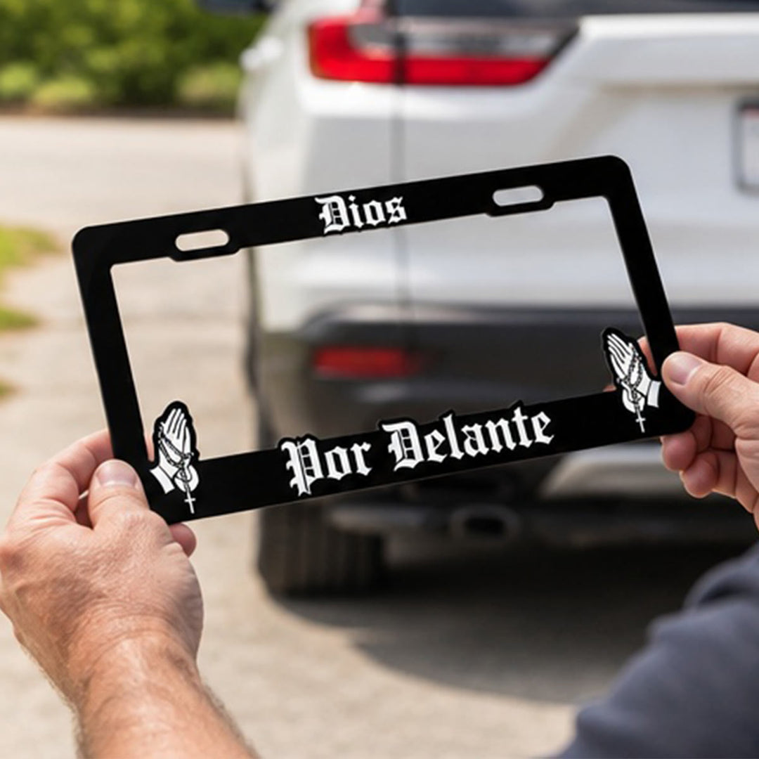 Christianartworkshop Dios Por Delante License Plate Frame with Praying Hands: Token Of Peaceful Daily Spiritual Serenity - 12.24"*6.26"*0.39"/31.1cm*15.9cm*1cm (Mexico Standard) - image 7