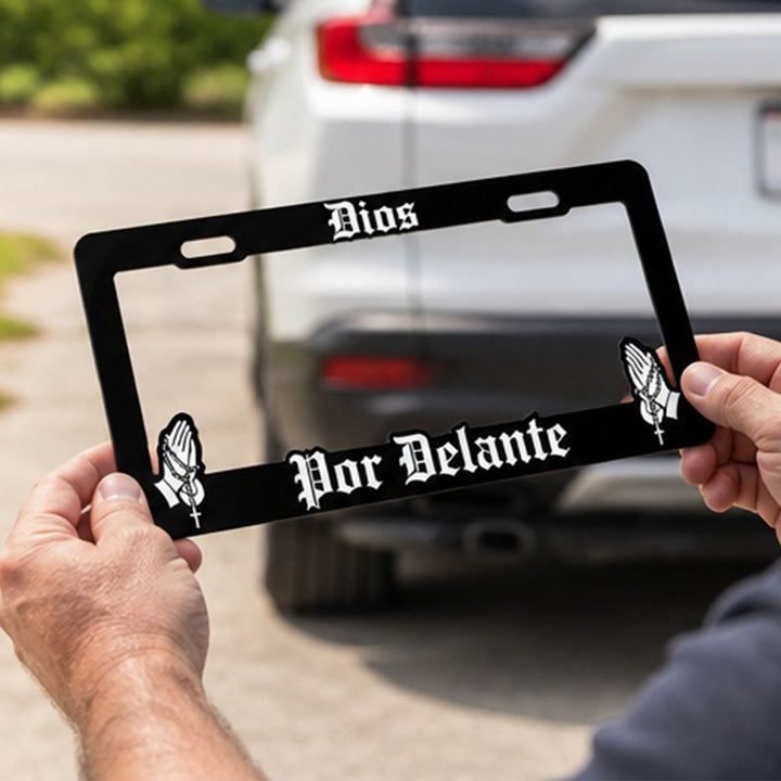 Christianartworkshop Dios Por Delante License Plate Frame with Praying Hands: Token Of Peaceful Daily Spiritual Serenity - 12.24"*6.26"*0.39"/31.1cm*15.9cm*1cm (Mexico Standard) - image 7