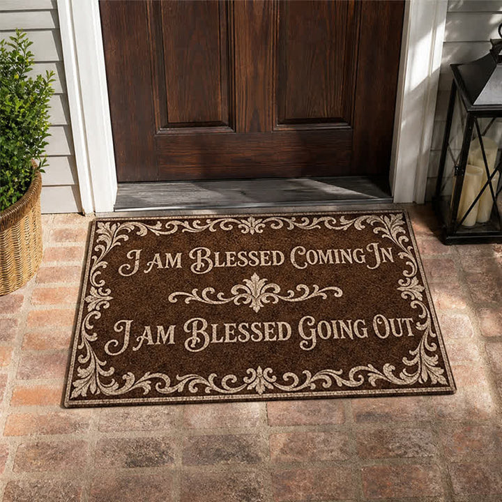 Christianartworkshop Ornate Scroll Border Blessed In & Out Doormat - image 0