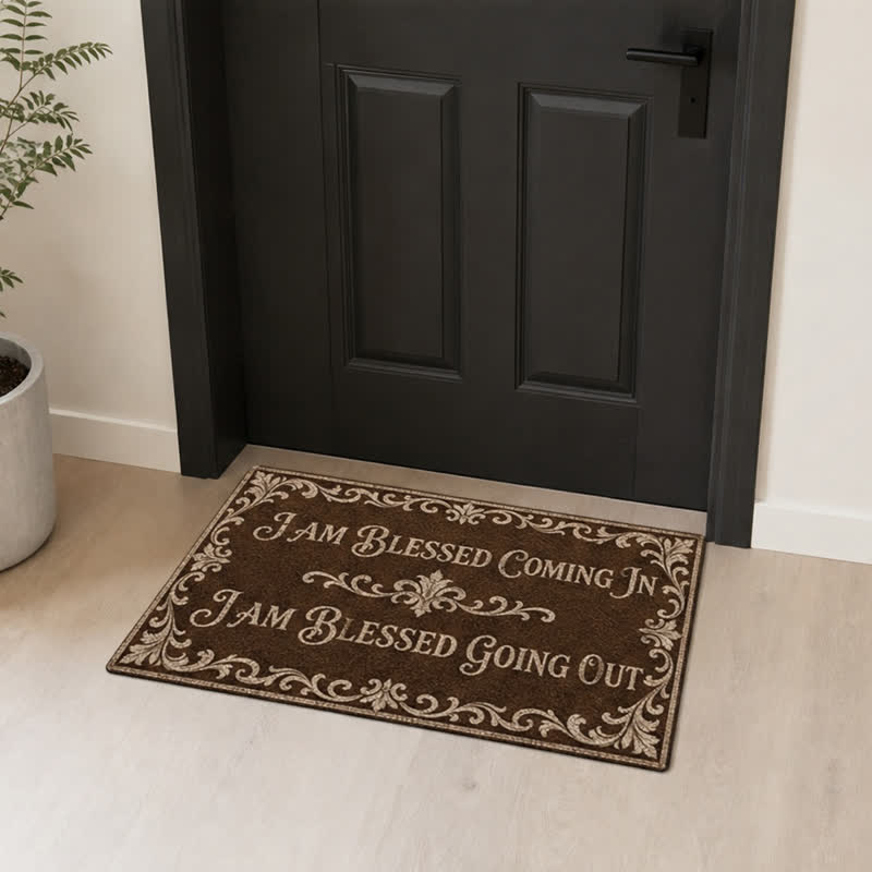 Christianartworkshop Ornate Scroll Border Blessed In & Out Doormat - image 1