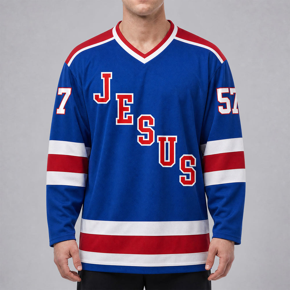 Christianartworkshop Jesus Faith 57 Blue Stripe Long Sleeve Hockey Jersey - image 1