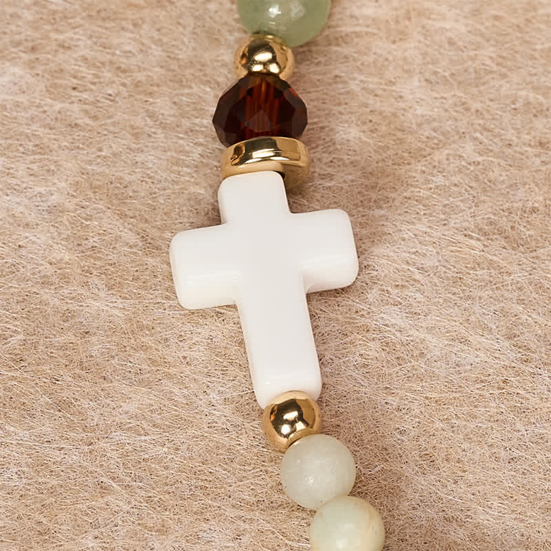 Christianartworkshop Dainty Mixed Crystal Bead Cross Bracelet: Emblem of Steadfast Heavenly Mercy - image 16