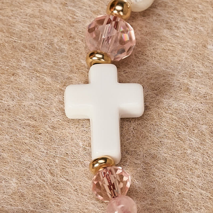 Christianartworkshop Dainty Mixed Crystal Bead Cross Bracelet: Emblem of Steadfast Heavenly Mercy - image 11