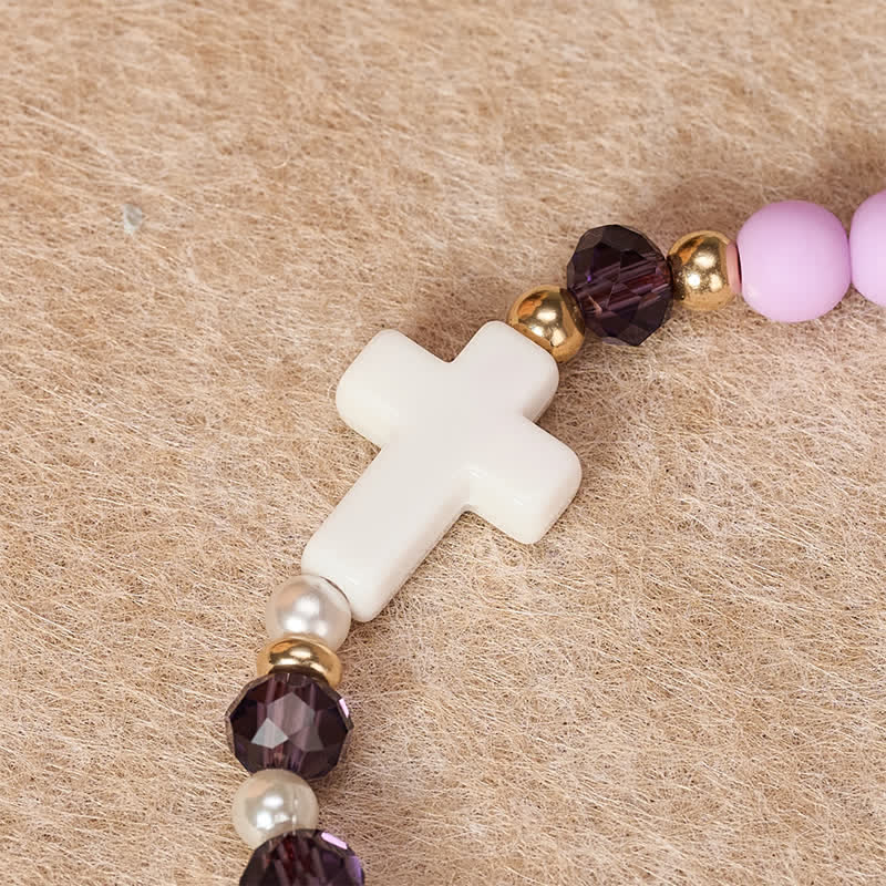 Christianartworkshop Dainty Mixed Crystal Bead Cross Bracelet: Emblem of Steadfast Heavenly Mercy - image 7