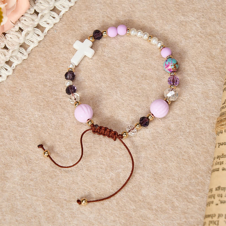 Christianartworkshop Dainty Mixed Crystal Bead Cross Bracelet: Emblem of Steadfast Heavenly Mercy - Amethyst - image 6